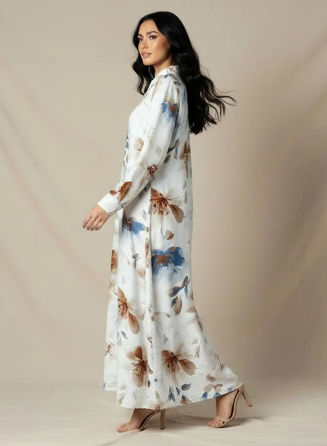 ايكونيك Iconic Trapeze Midi Dress with Floral Print